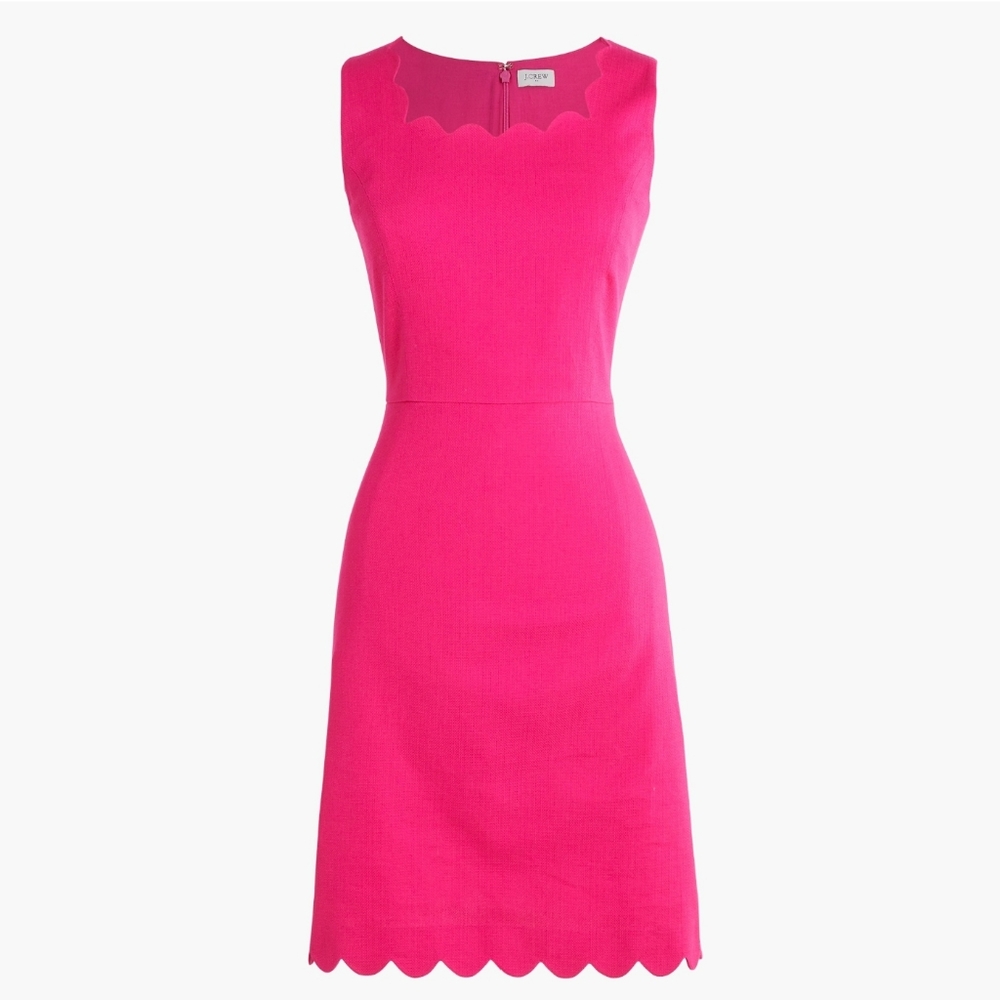Pink Scalloped basketweave square-neck dress